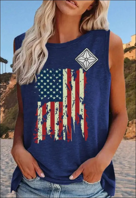 American Independence Day Flag Printed Round Neck Loose