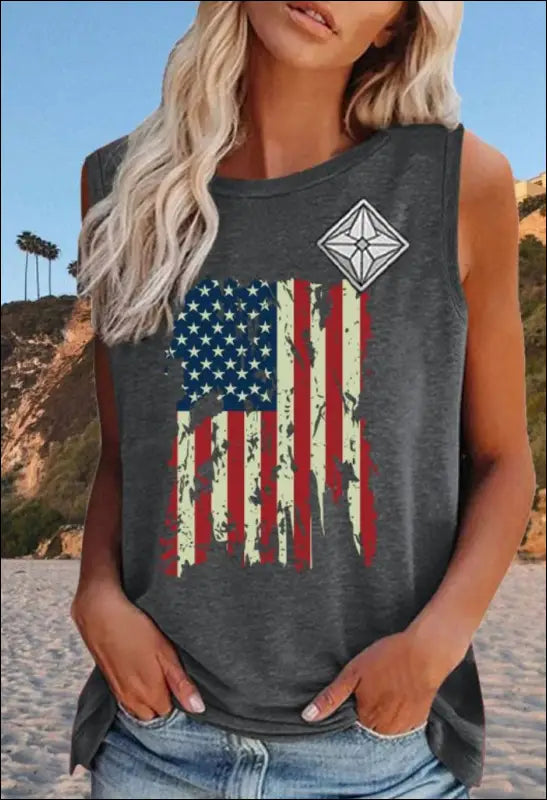 American Independence Day Flag Printed Round Neck Loose