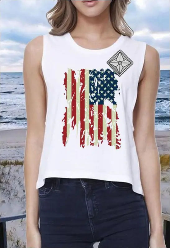 American Independence Day Flag Printed Round Neck Loose